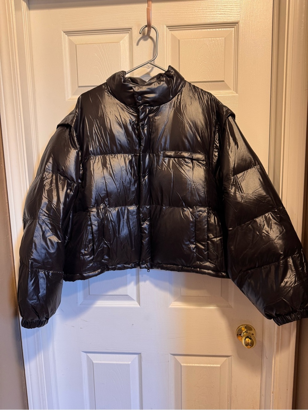 By Together Black Cropped Glossy Puffer Jacket Size Large